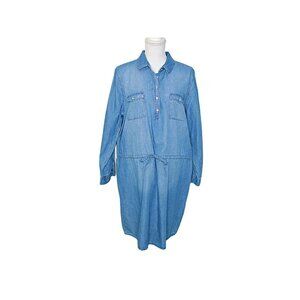 Gloria Vanderbilt Soft Denim Shirt Dress Ashleigh Drawstring Waist Sz Large